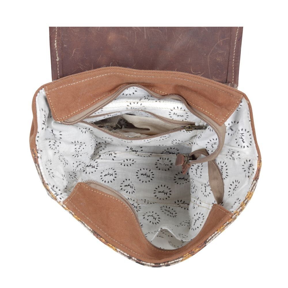 Myra Bag Handmade Terreous  Backpack Upcycled Canvas & Cowhide Leather - Picture 6 of 9
